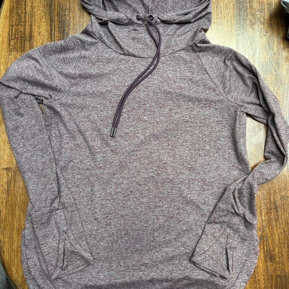 Athleta Heathered Purple Cowl Neck Hoodie Pullover Women’s Small Thumbhole